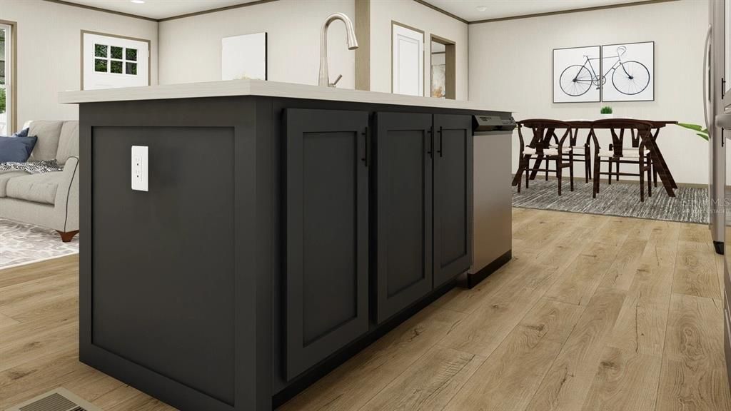 Dining room, Interior, Recessed Lighting, Wood Texture Flooring