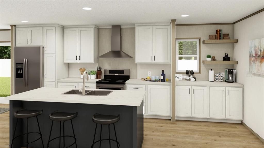 Interior, Kitchen, Recessed Lighting, Wood Texture Flooring
