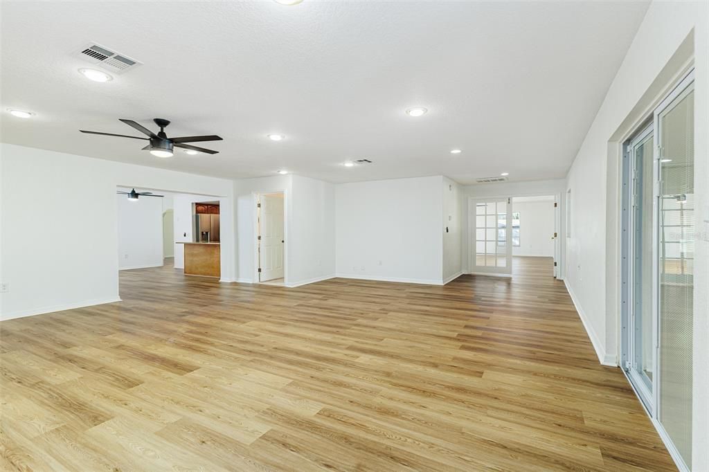 Empty room, Interior, Recessed Lighting, Wood Texture Flooring