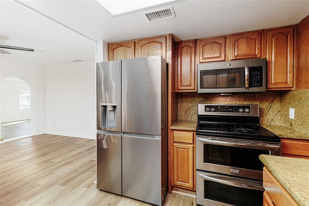 Interior, Kitchen, Stainless Steel Appliances, Wood Texture Flooring