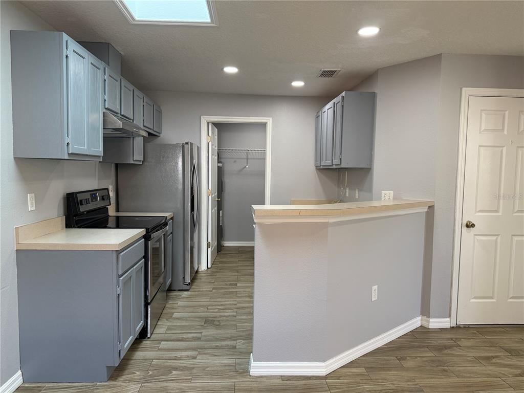 Interior, Kitchen, Recessed Lighting, Wood Texture Flooring