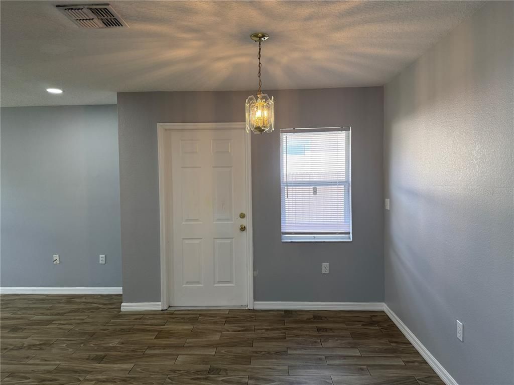 Empty room, Interior, Pendant Lights, Recessed Lighting, Wood Texture Flooring