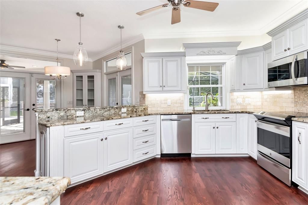 Interior, Kitchen, Pendant Lights, Stainless Steel Appliances, Wood Texture Flooring