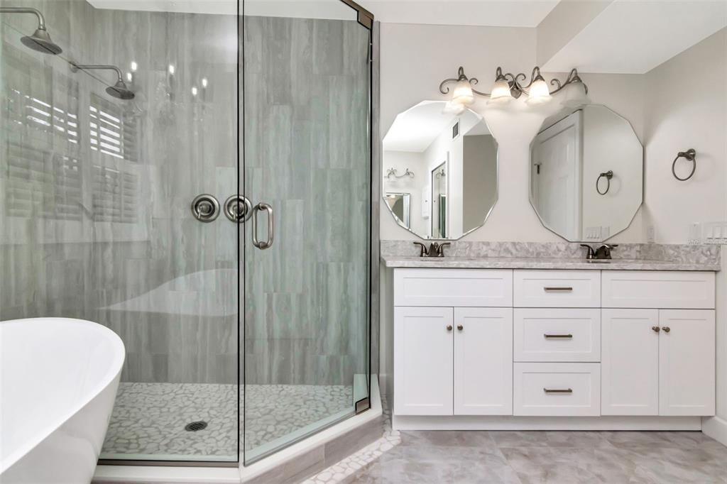 Bathroom, Dual Sink Vanities, Free Standing Baths, Glass Shower, Interior