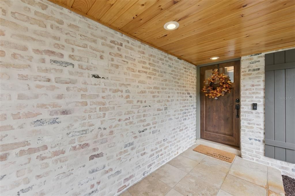 Elevator, Interior, Recessed Lighting, Stone Walls, Wooden Ceilings