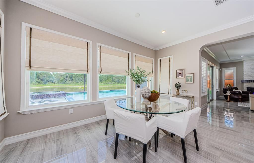 Dining room, Fireplace, Interior, Living room, Recessed Lighting