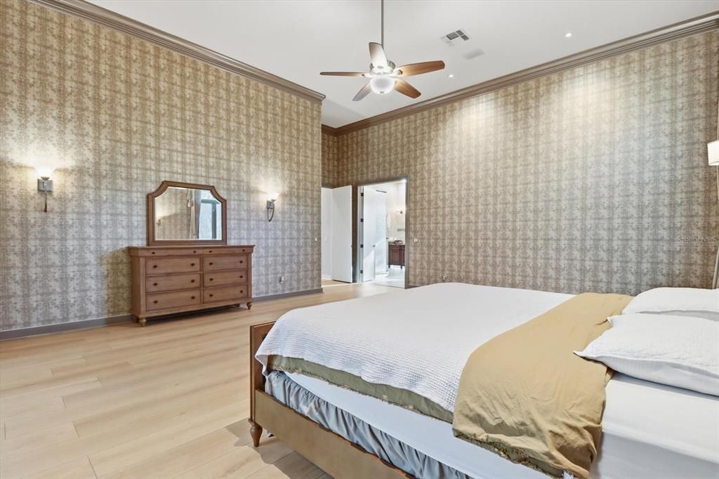 Bedroom, Interior, Recessed Lighting, Wood Texture Flooring