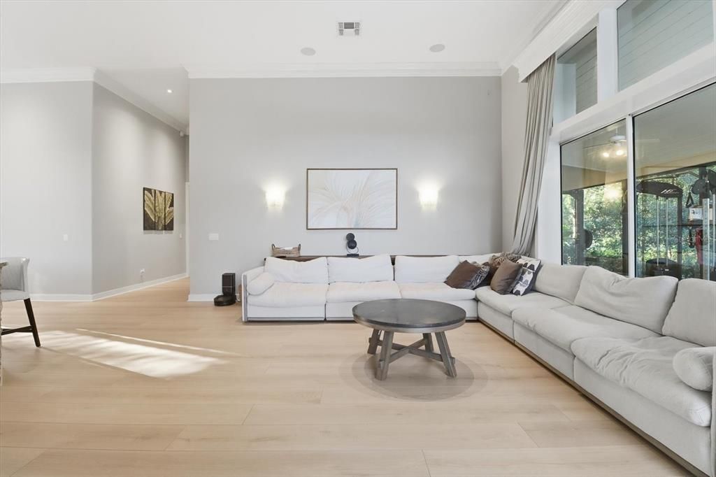 Interior, Living room, Recessed Lighting, Wood Texture Flooring