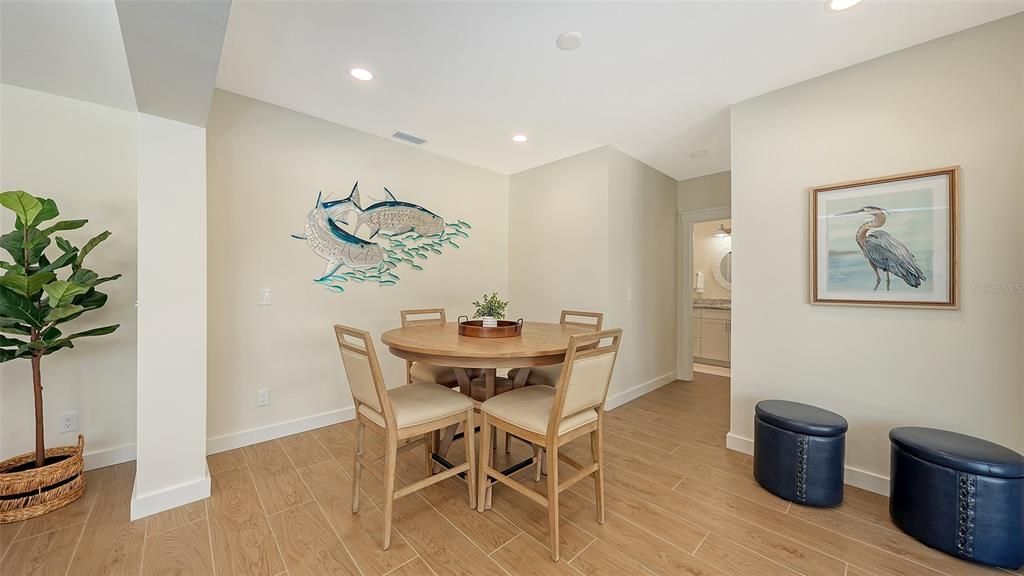 Dining room, Interior, Recessed Lighting, Wood Texture Flooring
