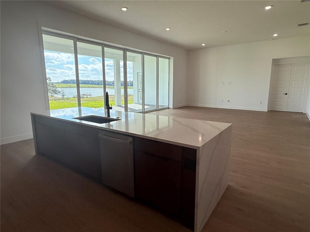 Interior, Kitchen, Recessed Lighting, Water, Wood Texture Flooring