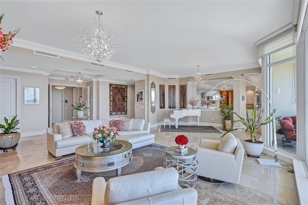 Chandelier, Interior, Living room, Recessed Lighting