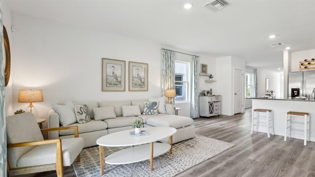 Interior, Kitchen, Living room, Recessed Lighting, Stainless Steel Appliances, Wood Texture Flooring