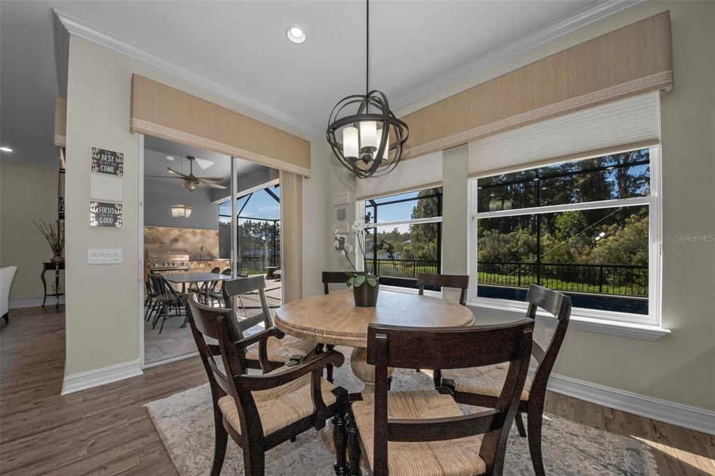 Dining room, Interior, Pendant Lights, Recessed Lighting, Wood Texture Flooring