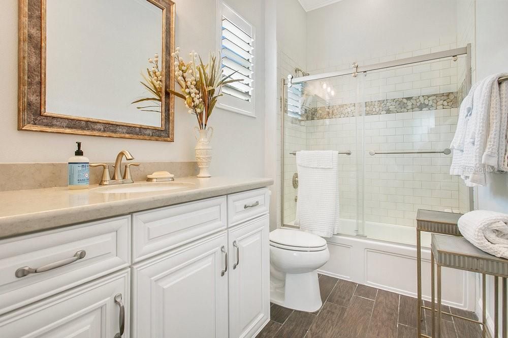 Bathroom, Glass Shower, Interior, Wood Texture Flooring
