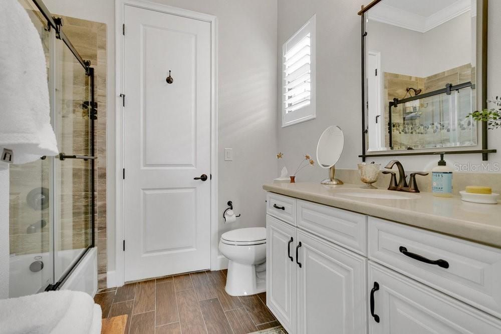 Bathroom, Glass Shower, Interior, Wood Texture Flooring