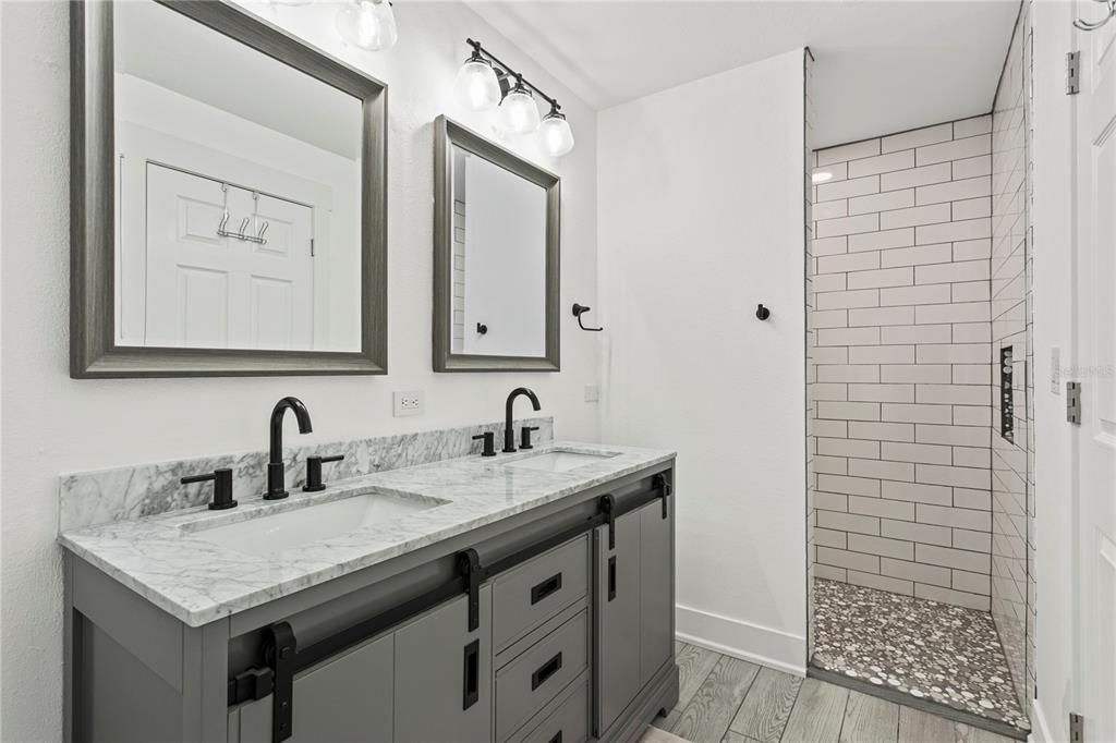 Bathroom, Dual Sink Vanities, Interior, Wood Texture Flooring