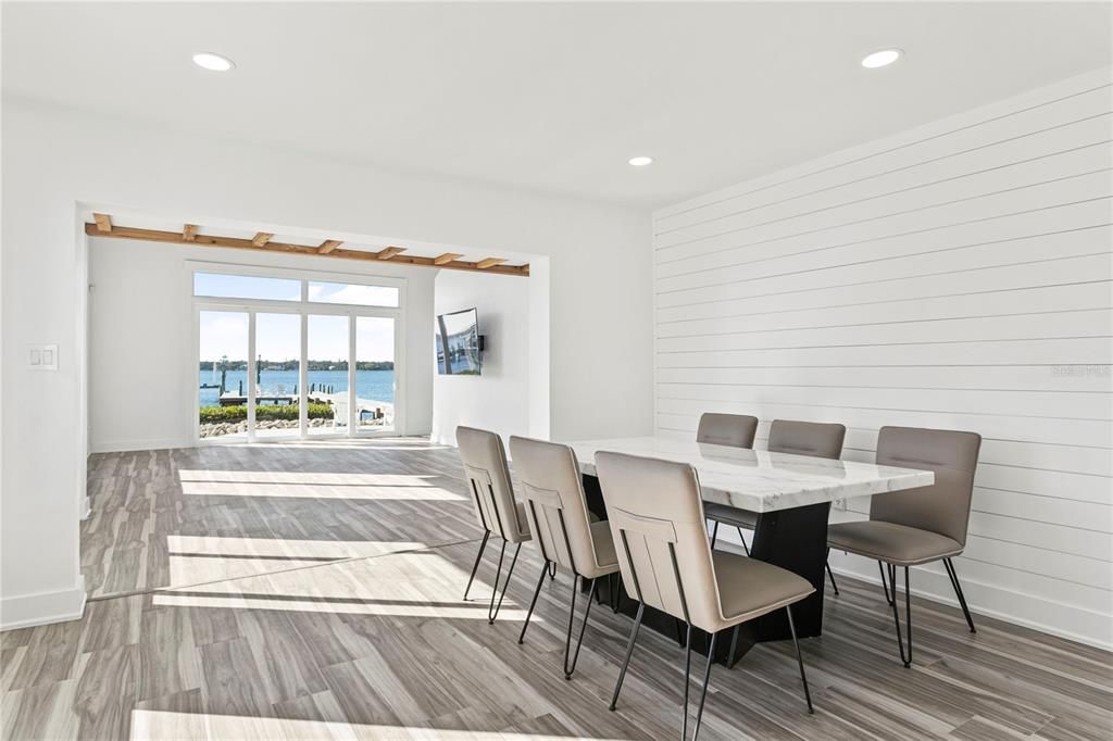 Dining room, Interior, Recessed Lighting, Water, Wood Texture Flooring