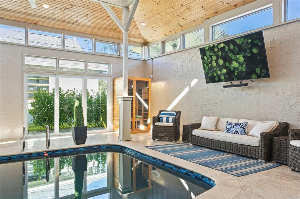 Interior, Pool, Recessed Lighting, Wooden Ceilings