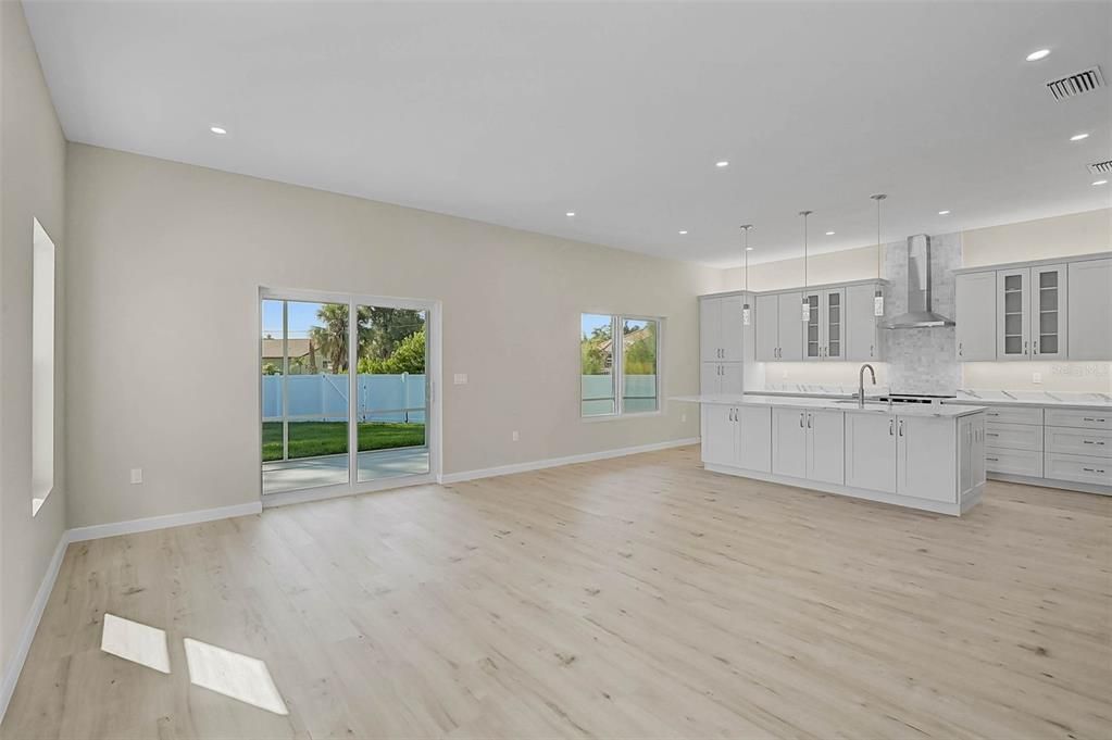 Interior, Kitchen, Pendant Lights, Recessed Lighting, Wood Texture Flooring