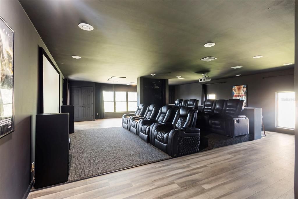 Home Theatre Room, Interior, Recessed Lighting, Theatre Room, Wood Texture Flooring