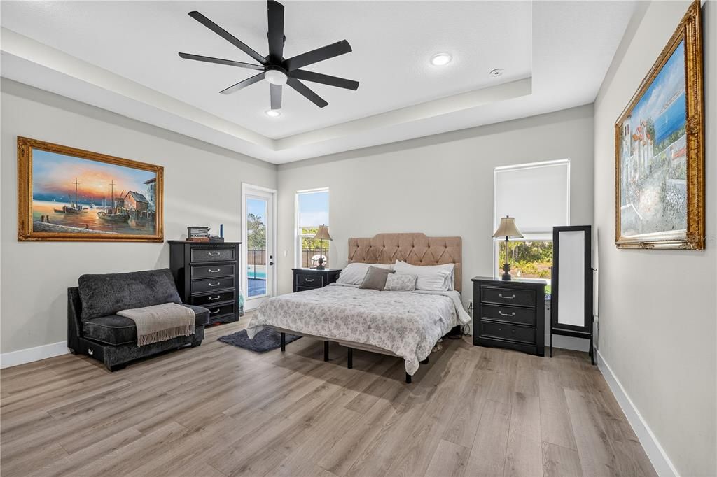 Bedroom, Interior, Recessed Lighting, Wood Texture Flooring