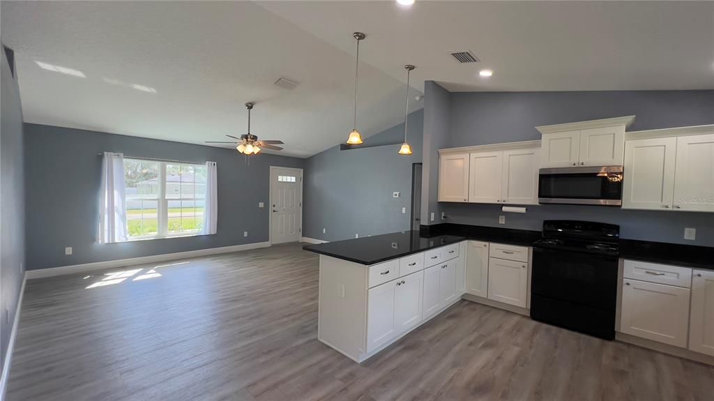 Interior, Kitchen, Pendant Lights, Recessed Lighting, Wood Texture Flooring