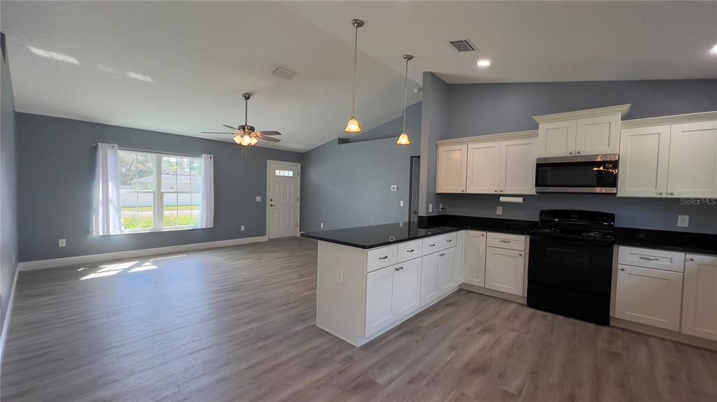 Interior, Kitchen, Pendant Lights, Recessed Lighting, Wood Texture Flooring