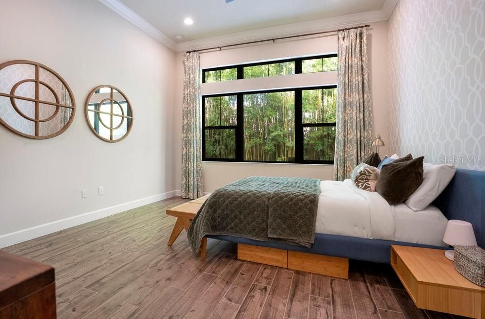 Bedroom, Interior, Recessed Lighting, Wood Texture Flooring