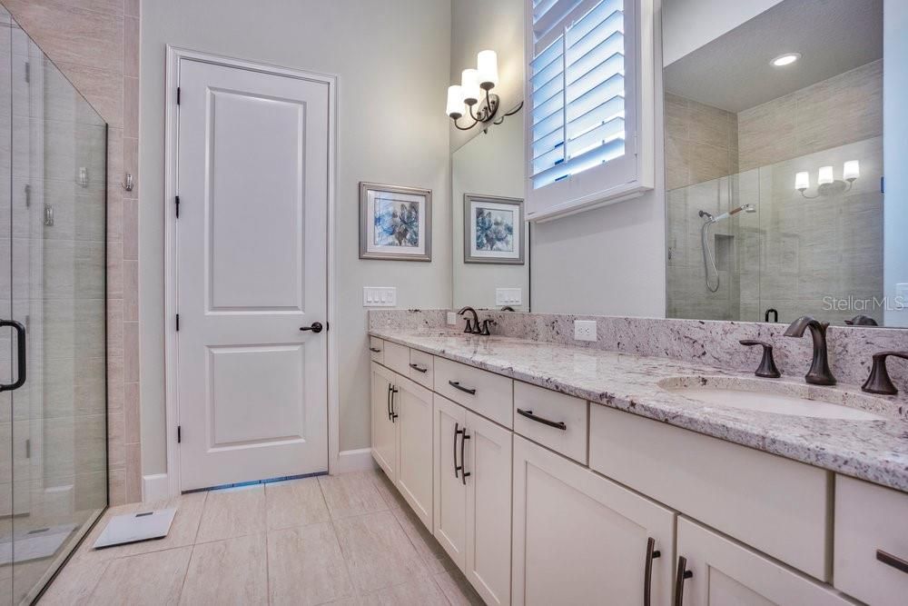 Bathroom, Dual Sink Vanities, Glass Shower, Interior, Recessed Lighting