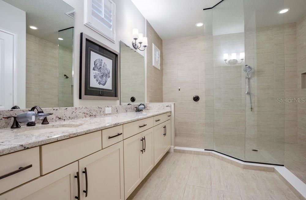 Bathroom, Dual Sink Vanities, Glass Shower, Interior, Recessed Lighting
