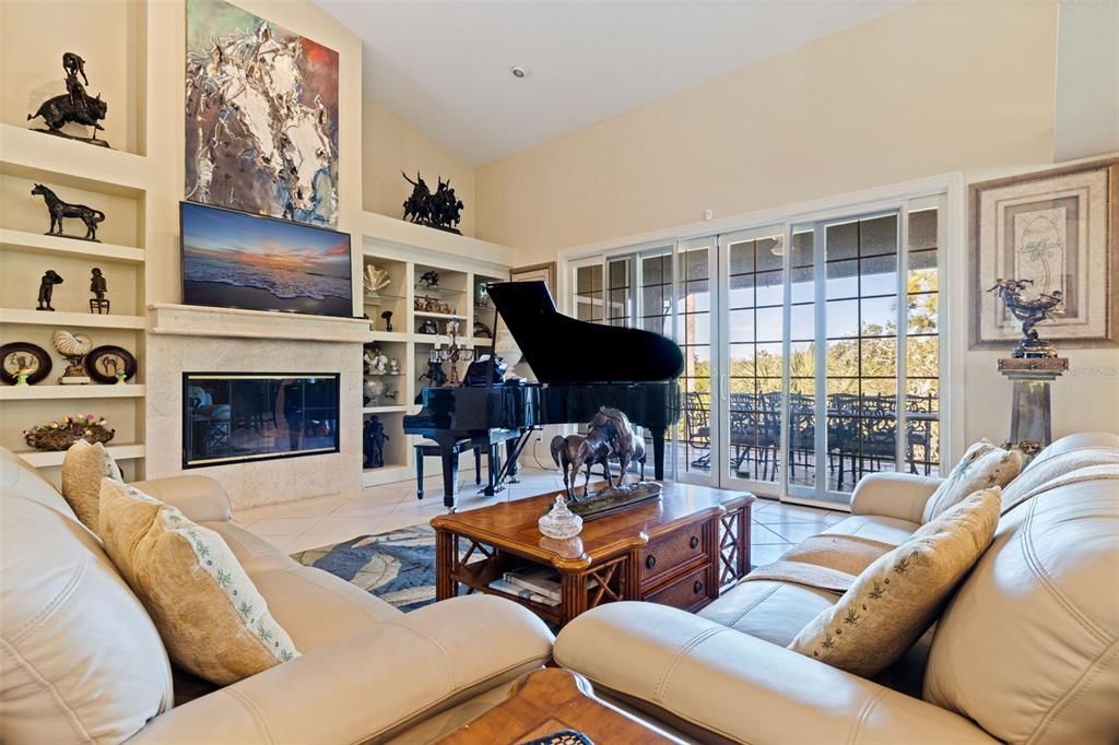 Fireplace, Interior, Living room, Piano, Recessed Lighting