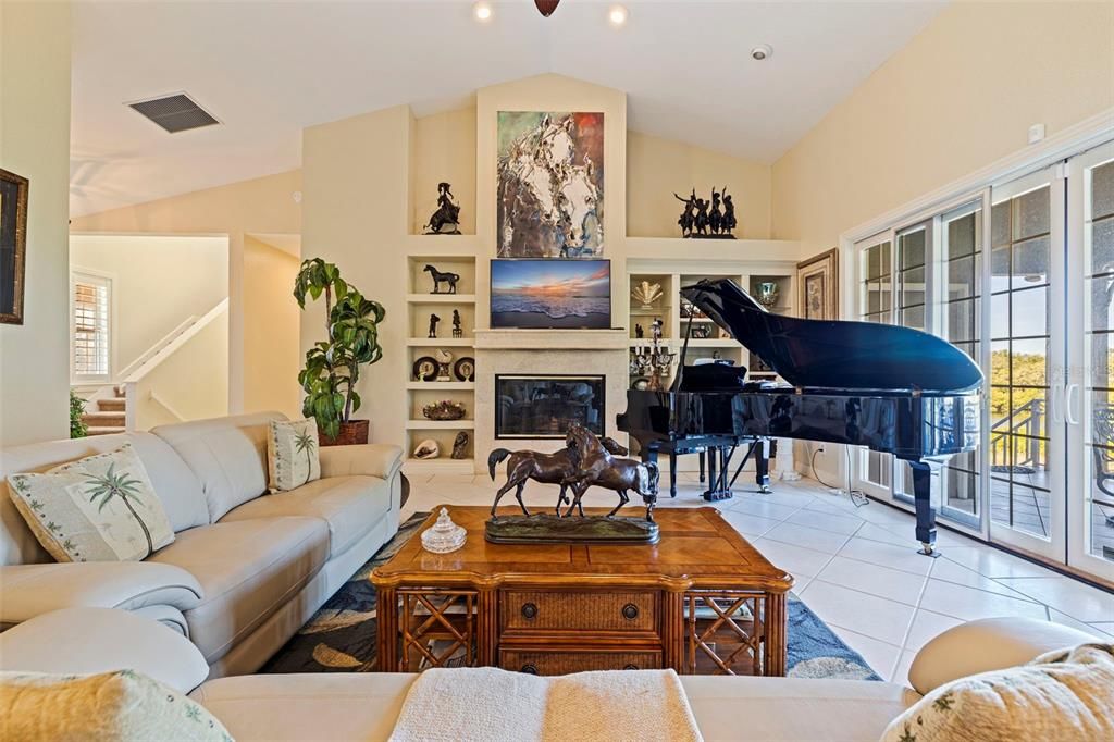 Fireplace, Interior, Living room, Piano, Recessed Lighting
