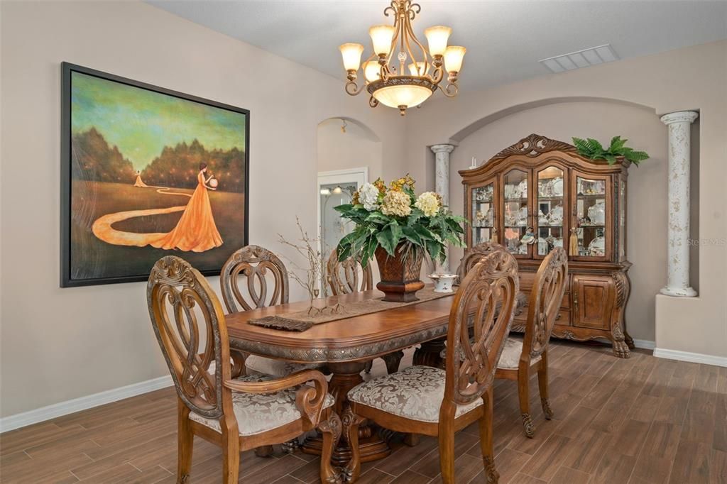 Chandelier, Dining room, Interior, Wood Texture Flooring