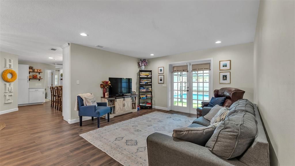 Interior, Living room, Recessed Lighting, Wood Texture Flooring