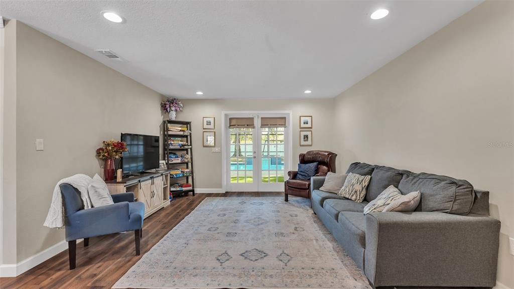 Interior, Living room, Recessed Lighting, Wood Texture Flooring