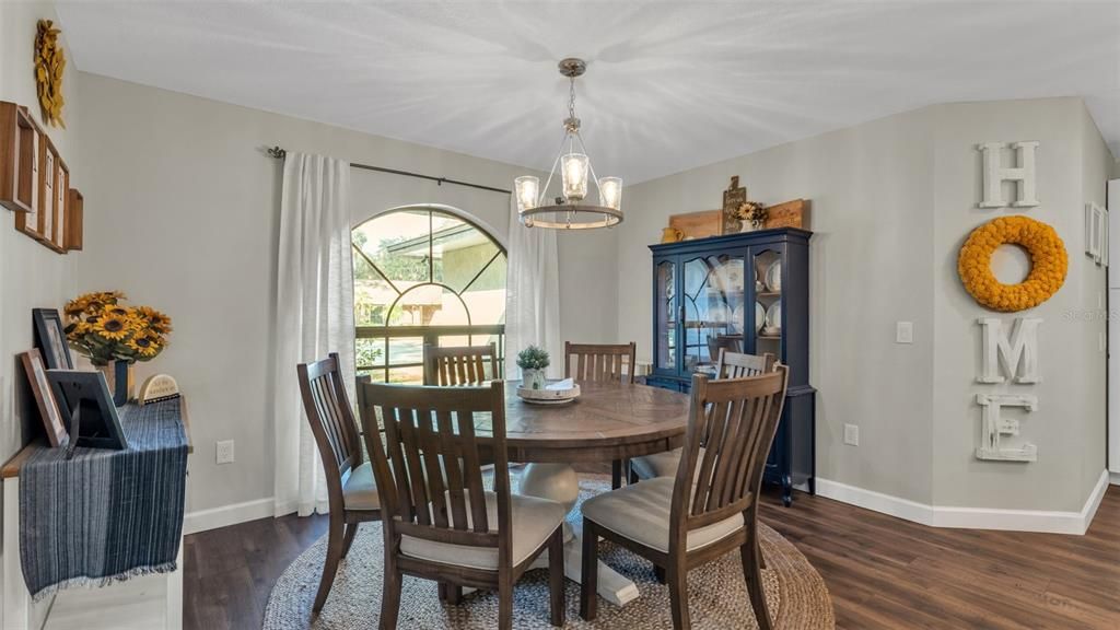 Dining room, Interior, Pendant Lights, Wood Texture Flooring