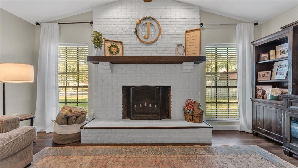 Fireplace, Interior, Stone Walls, Wood Texture Flooring