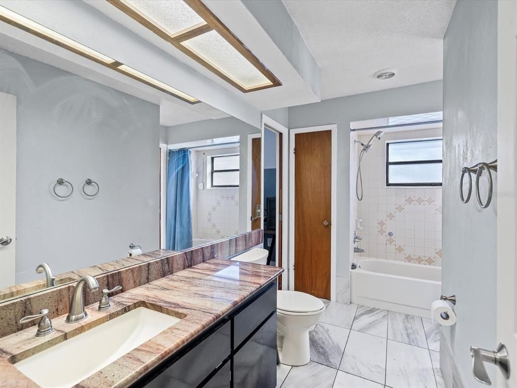Bathroom, Dual Sink Vanities, Interior, Marble, Recessed Lighting