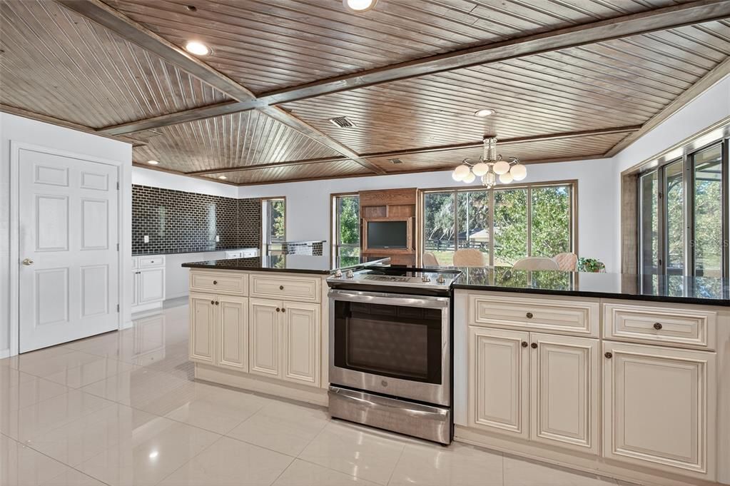Interior, Kitchen, Recessed Lighting, Stainless Steel Appliances, Wooden Ceilings