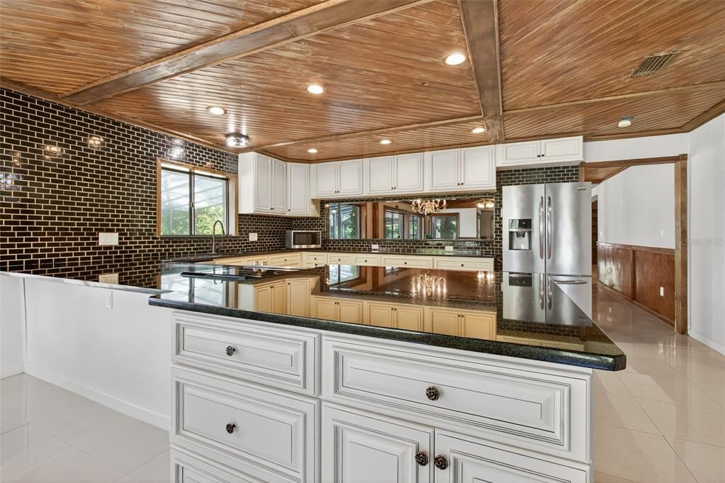Interior, Kitchen, Recessed Lighting, Stainless Steel Appliances, Wooden Ceilings