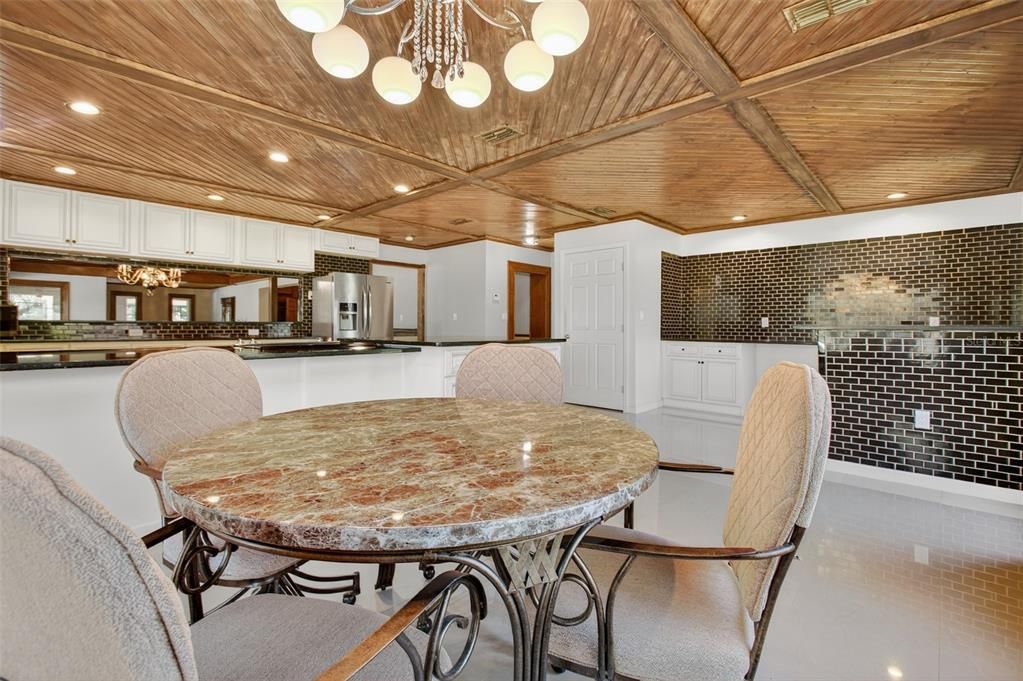 Dining room, Interior, Kitchen, Recessed Lighting, Wooden Ceilings