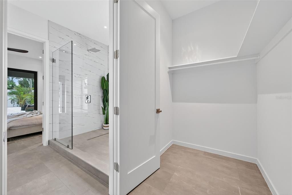 Bathroom, Bedroom, Glass Shower, Interior, Marble Walls, Recessed Lighting