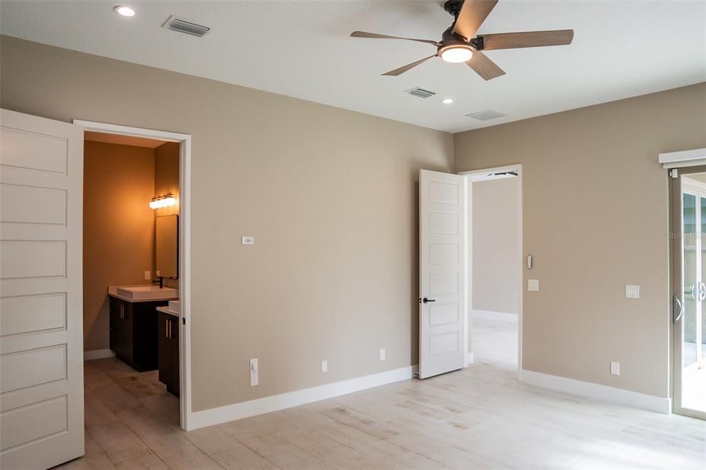 Bathroom, Empty room, Interior, Recessed Lighting, Wood Texture Flooring