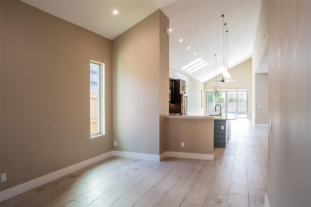 Interior, Kitchen, Pendant Lights, Recessed Lighting, Wood Texture Flooring