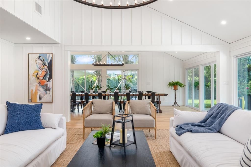 Dining room, Interior, Living room, Recessed Lighting, Wood Texture Flooring