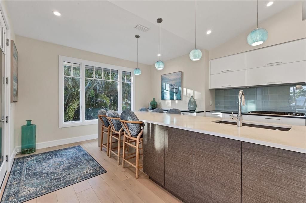 Interior, Kitchen, Pendant Lights, Recessed Lighting, Wood Texture Flooring