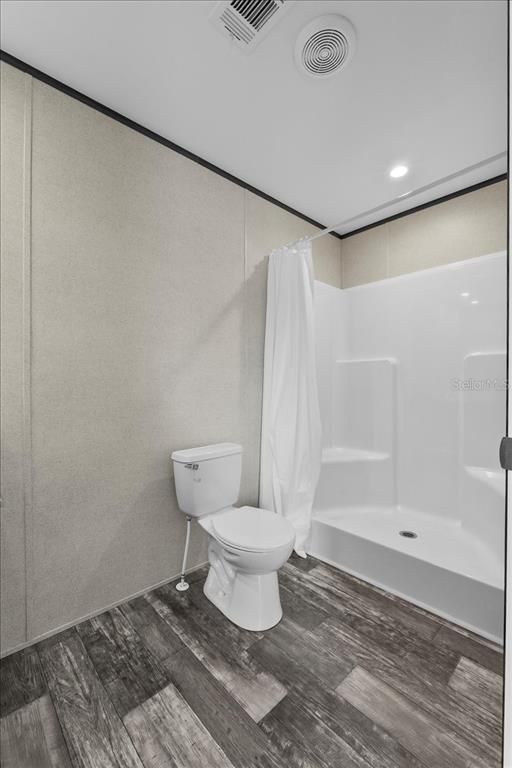 Bathroom, Interior, Recessed Lighting, Wood Texture Flooring