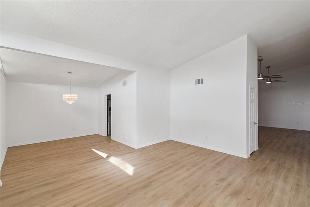 Chandelier, Empty room, Interior, Wood Texture Flooring