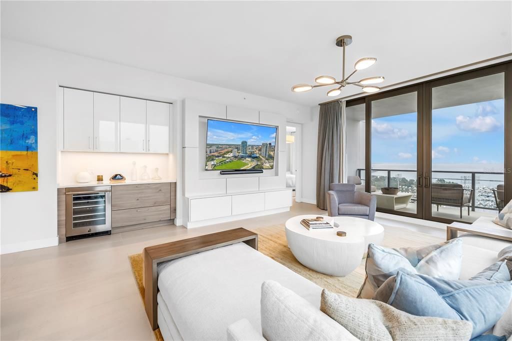 Interior, Living room, Pendant Lights, Water, Wood Texture Flooring