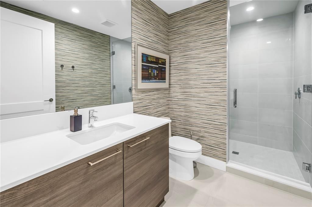 Bathroom, Glass Shower, Interior, Recessed Lighting